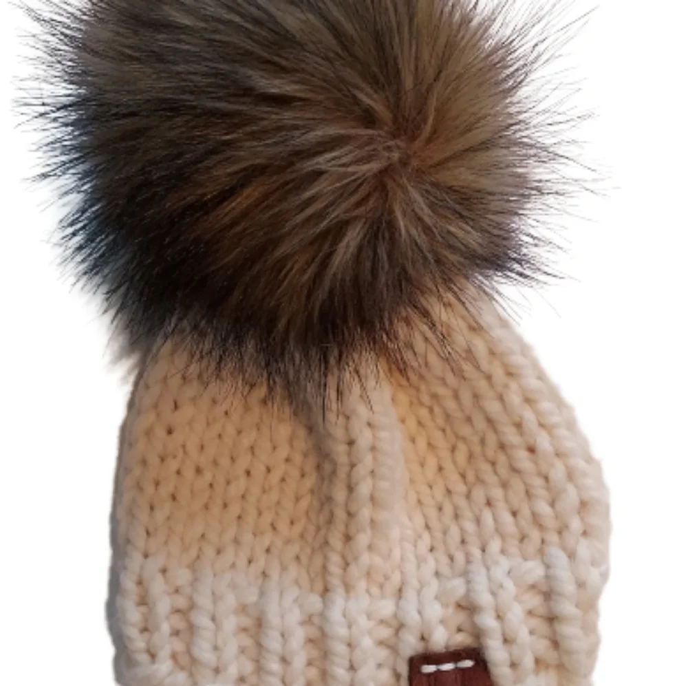Kids Canopy Colorado Chunky Beanie Hat with Pom Cream